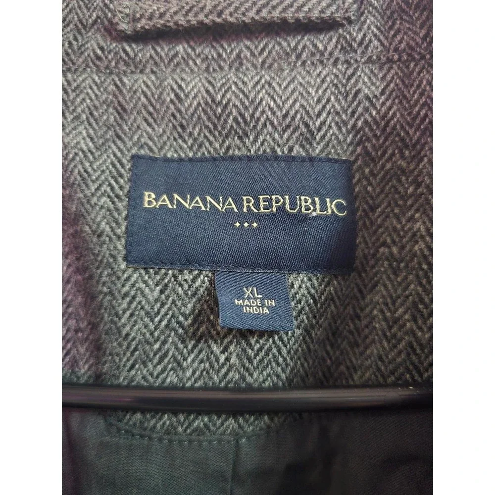 Banana Republic Men's Grey Herringbone Wool Field Jacket Coat XL Heavyweight